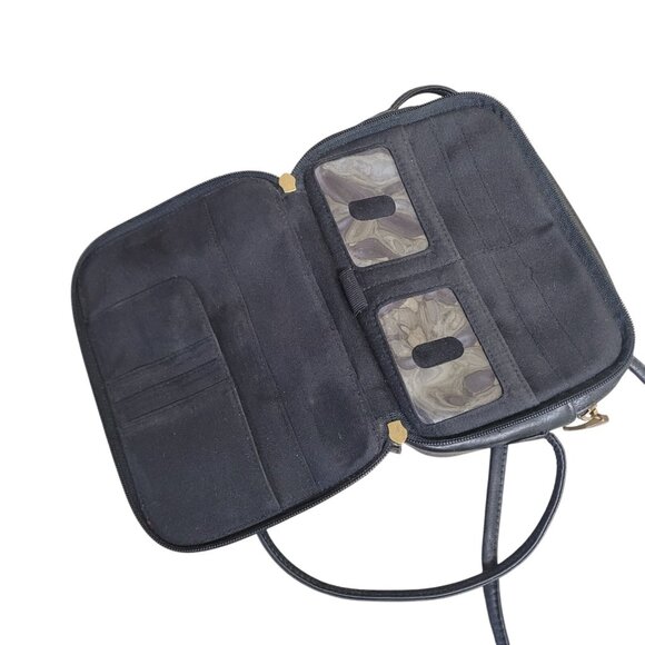 Vintage FOSSIL Black Leather Organizer Crossbody Wallet Multi Pocket Credit Card - Picture 10 of 16